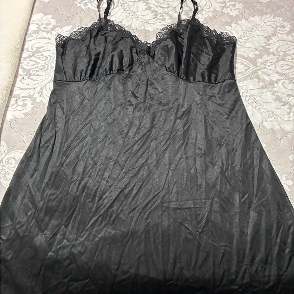 Black Lace-Trim Slip Dress Nightgown - Women